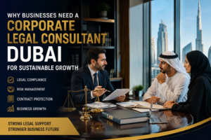 Corporate legal consultant Dubai discussing business compliance and legal strategy with company executives