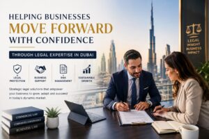 Corporate legal advisor Dubai discussing business strategy and legal compliance with company executives