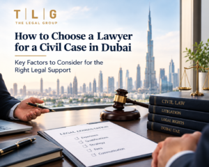 How to choose a lawyer for a civil case in Dubai with legal documents and Dubai skyline