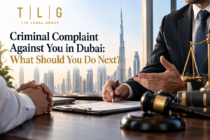 Criminal defence lawyer in Dubai advising a client about a criminal complaint.