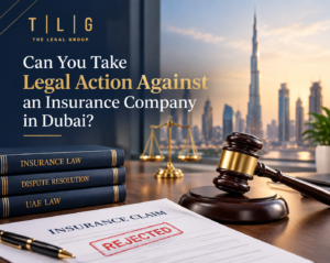Legal gavel and rejected insurance claim document representing insurance disputes in Dubai.